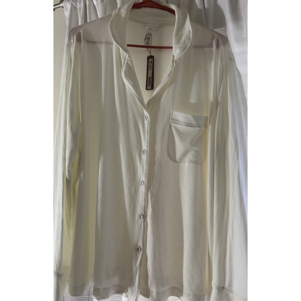 Skims NWT Ribbed Sleep Long Sleeve Button Up Top Marble Size XL